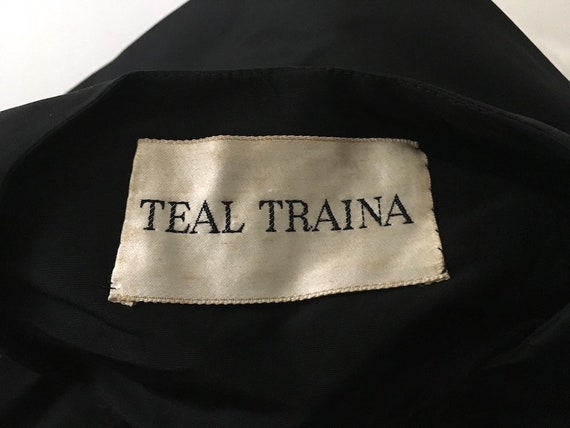 1960s Teal Traina Dress / black silk taffeta cock… - image 6