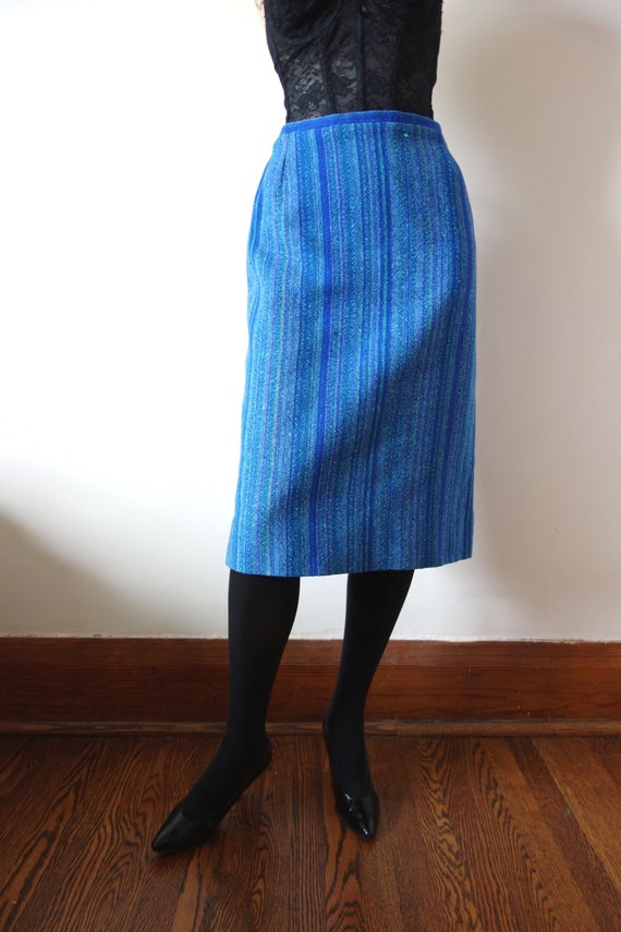 1960s Striped Wool Tweed Skirt - image 1