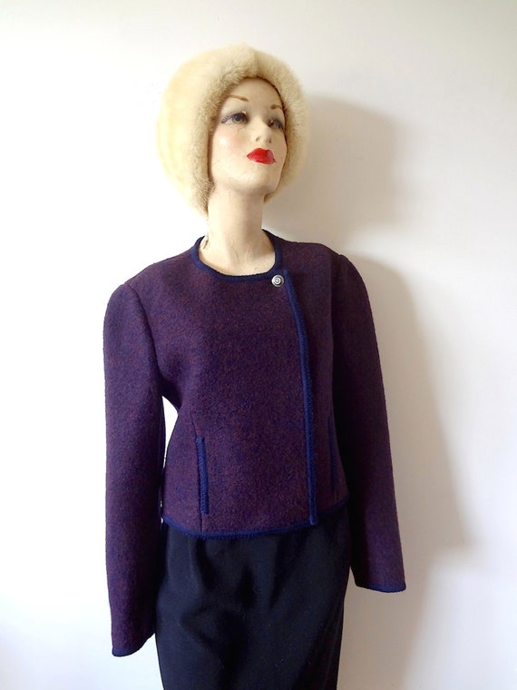 Vintage Boiled Wool Sweater, wrap front knit top
