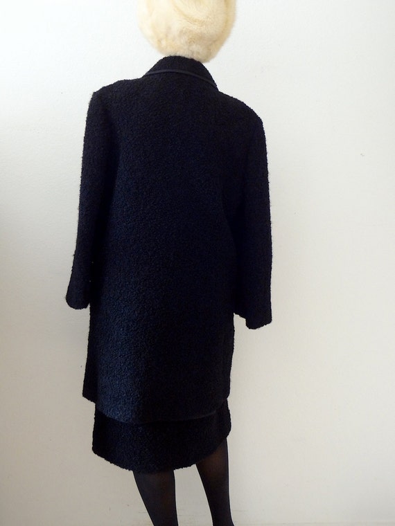 1960s Black Wool Suit / boucle coat and pencil sk… - image 4
