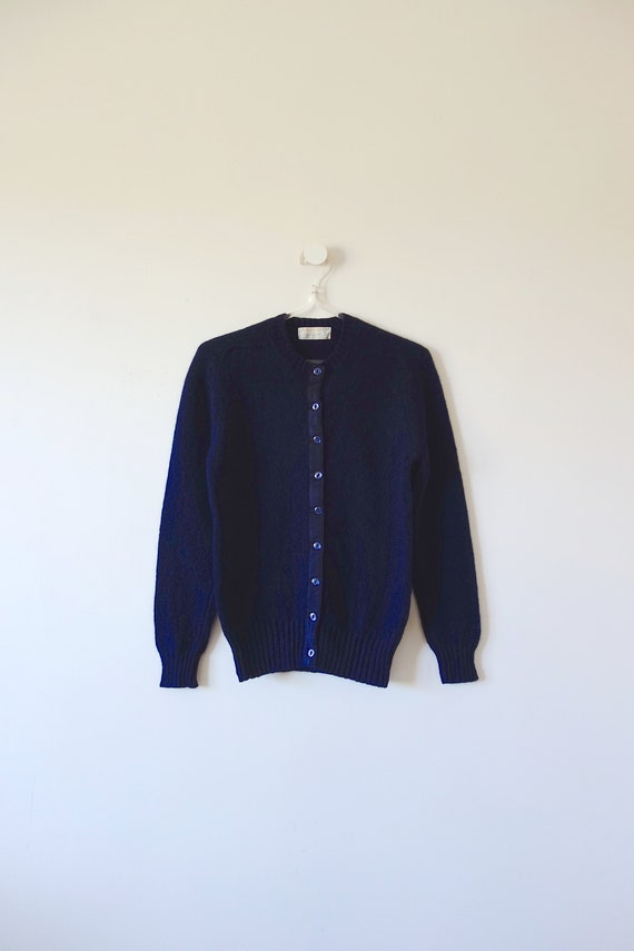 1960s Braemar Navy Blue Wool Cardigan Sweater