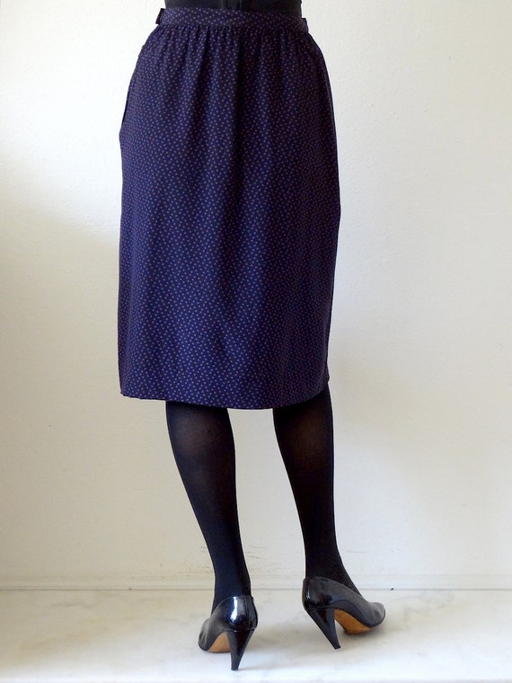 1980s Silk Polka Dot Skirt / black straight skirt… - image 5