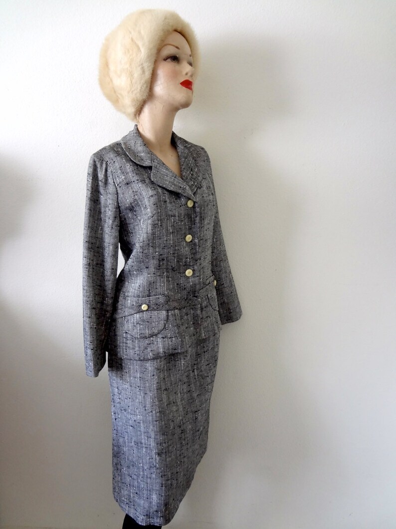 Traje vintage de la década de 1960 - falda y chaqueta - atuendo de oficina de hombres locos imagen 3