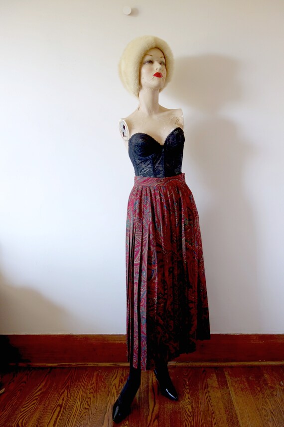 1980s Paisly Wool Pleated Skirt - vintage Bonwit T