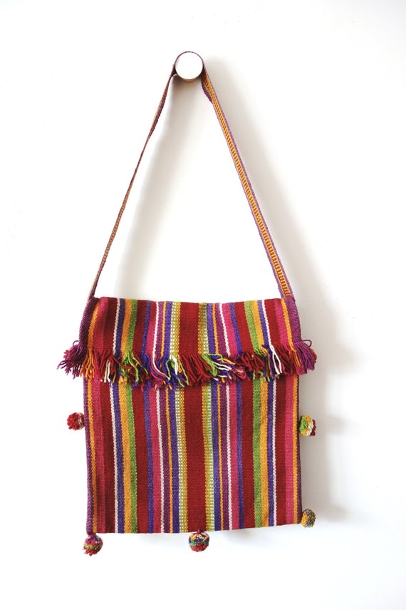 Vintage Ethnic Shoulder Bag - striped wool huipil,