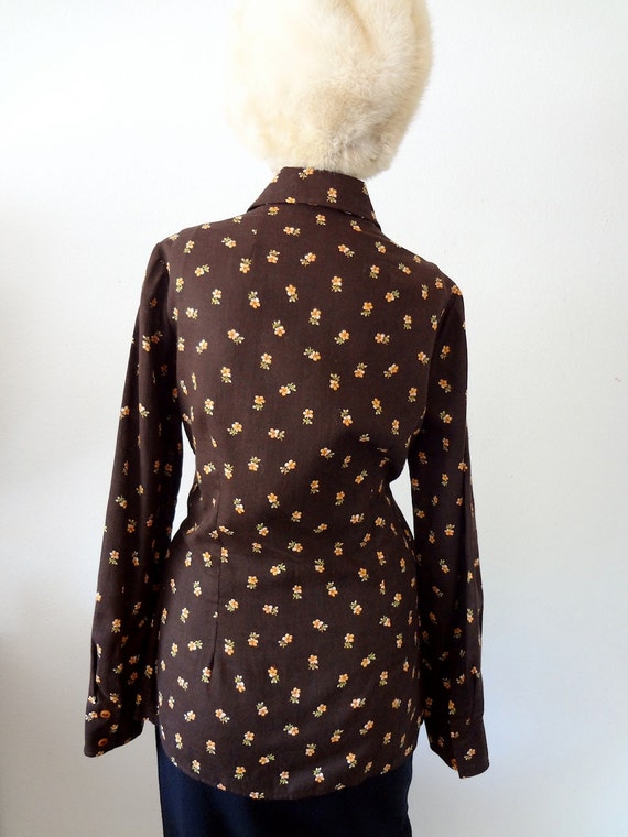 1970s Floral Print Blouse / vintage fitted long s… - image 4