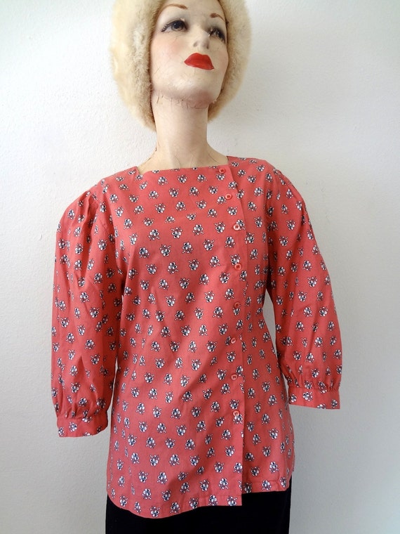 1980s Floral Print Cotton Blouse / Vintage Shirt - image 2