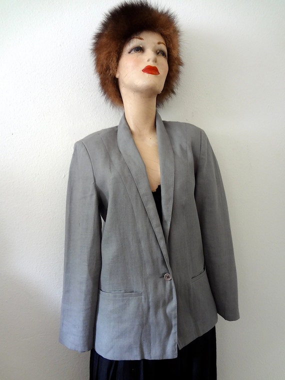 1980s Linen Jacket / vintage dove grey suit coat … - image 2