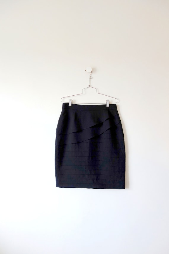 Vintage Peplum Pencil Skirt - black mini skirt by 