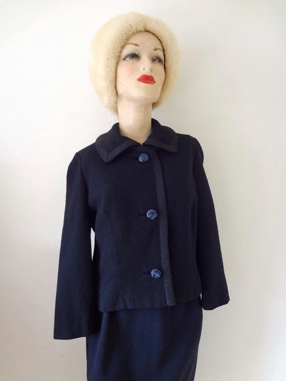 1960s Black Wool Jacket | Jackie-O style fancy su… - image 6
