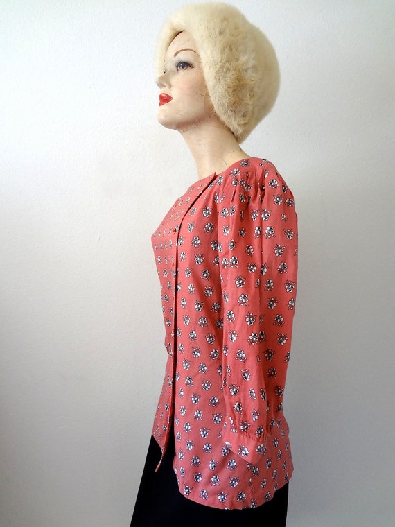 1980s Floral Print Cotton Blouse / Vintage Shirt - image 4