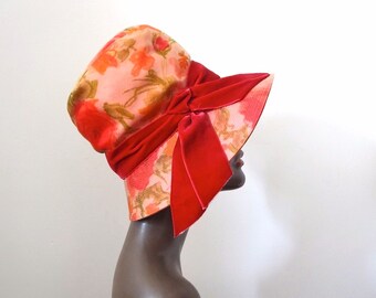 1960s Mr. John Jr. Hat - vintage wide brim dressy hat with floral print