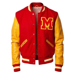 MJ Thriller Letterman Michael Jackson Varsity Bomber Jacket Red and Yellow Retro Halloween Costume