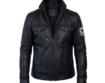Chaqueta bomber de cuero de Dragon Ball Future Trunks de Capsule Corp - Disfraz de cosplay de anime de DBZ en cuero
