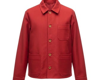 Chaqueta de algodón vintage roja de French Chore - Chaqueta de trabajo para mujer estilo años 60