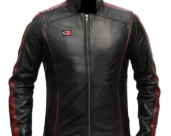 Chaqueta de juego Commander N7 Shepard / Chaqueta de cuero negra para motociclista de Mass Effect 3