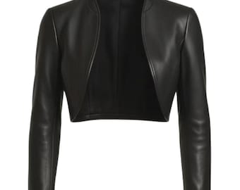 Chaqueta corta de cuero negra para mujer – Chaqueta corta para mujer hecha a mano