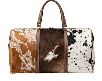 Bolsa de viaje unisex de piel de vaca con pelo, estilo western.