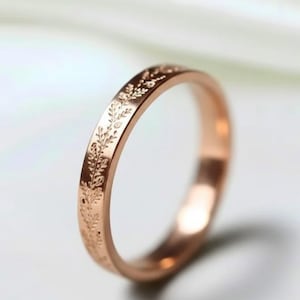 Anel em ouro 14K com gravação floral | Aliança vintage com gravação floral, aliança de casamento botânica, aliança com padrão