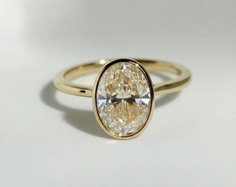 2Ct Bezel Set Oval Moissanite Ring, 14k Gold Promise Ring, Oval Solitaire engagement Ring, vintage minimalist diamond Ring