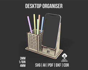 Desktop Organizer geschnitten Dateien, Stift und Telefonhalter für Desktop Digital Download-Dateien