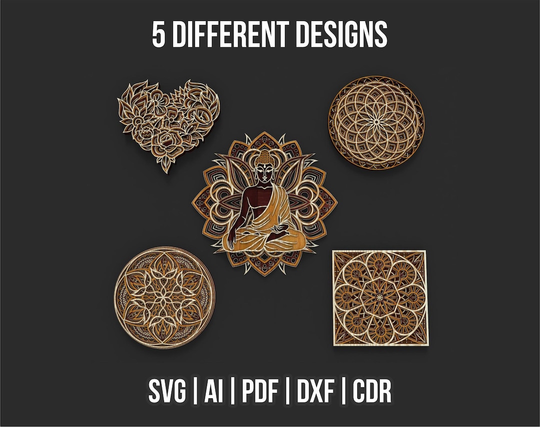 Buddha Included 5 Different Designs Decorative Multilayer Mandala Laser ...
