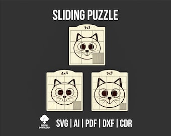 Sliding Puzzle Svg And Dxf Files For Lazer Cut, Customizable Board Games Digital Download File