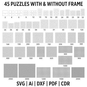 45 Puzzle Template Laser Cut Bundle | Laser Cutting File | Cricut Svg Dxf Ai Pdf Cdr | Digital Crafting Files for Wood And Paper Projects