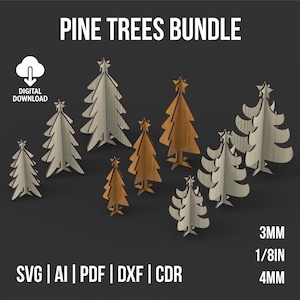 Starry Christmas Tree Svg Laser Cutting Files, Self Standing Christmas Tree Ornaments Craft Template, Xmas Decors Svg File Digital Dowload