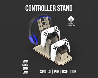 Soporte para dos controladores con soporte para auriculares (archivos SVG y DXF cortados con láser)