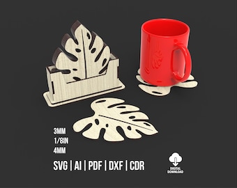 Leaf Designed Coaster Bundle Svg And Dxf Digital Download Files For Laser Cut
