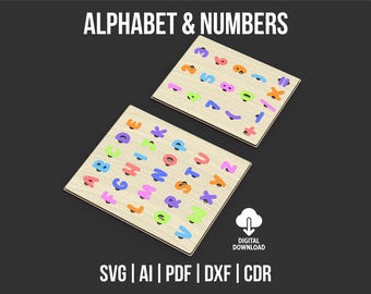 Educational Puzzle SVG Laser Cut Files Bundle | Montessori Alphabet, Numbers | Preschool & Kindergarten Puzzle Digital Download Files