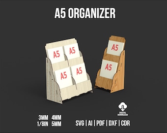 Multi-A5 Brochure and Leaflet Desktop Holder Svg And Dxf Files For Laser Cut, Flyer Stand Digital Download Files - 2 Different Sizes