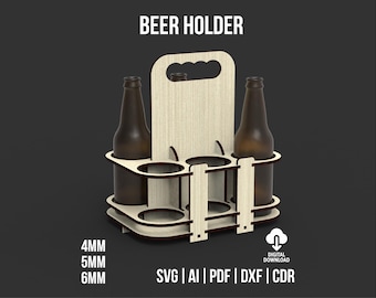 Beer Bottle And Can Holder Svg And Dxf Digital Download Files For Laser Cut