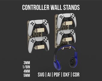 Soporte para dos mandos con soporte para auriculares (archivos SVG y DXF para corte láser)