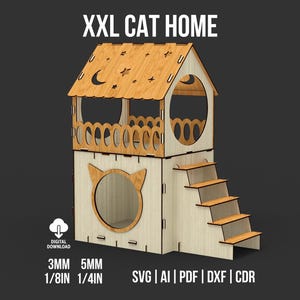 Cat House Svg And Dxf Files For Laser Cut, Two-Story Cat, Rabbit And Pet Castle Digital Download Files