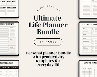 Life Planner Bundle Printable Digital Planner for Goal Setting Daily Organization and Balanced Routine Planning