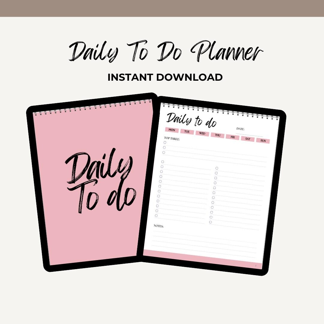 Pink Daily Planner Printable Download Digital Notepad Minimalist Design ...