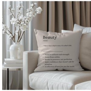 Inspirational Beauty Quote Pillow, Decorative Square Pillow, Motivational Home Decor, Gift for Her, Self-Care Living Room Accents