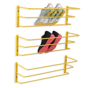 Brass Shoe Rack Set of 3 Wall-Mounted Shoe Rack, Closet, Space-Saving 3-Tier Wall Shoe Organizer for Entryway and Hallway