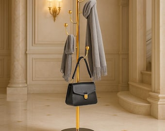 Personalized Brass Coat Rack with Marble Base - Hallway Organizer