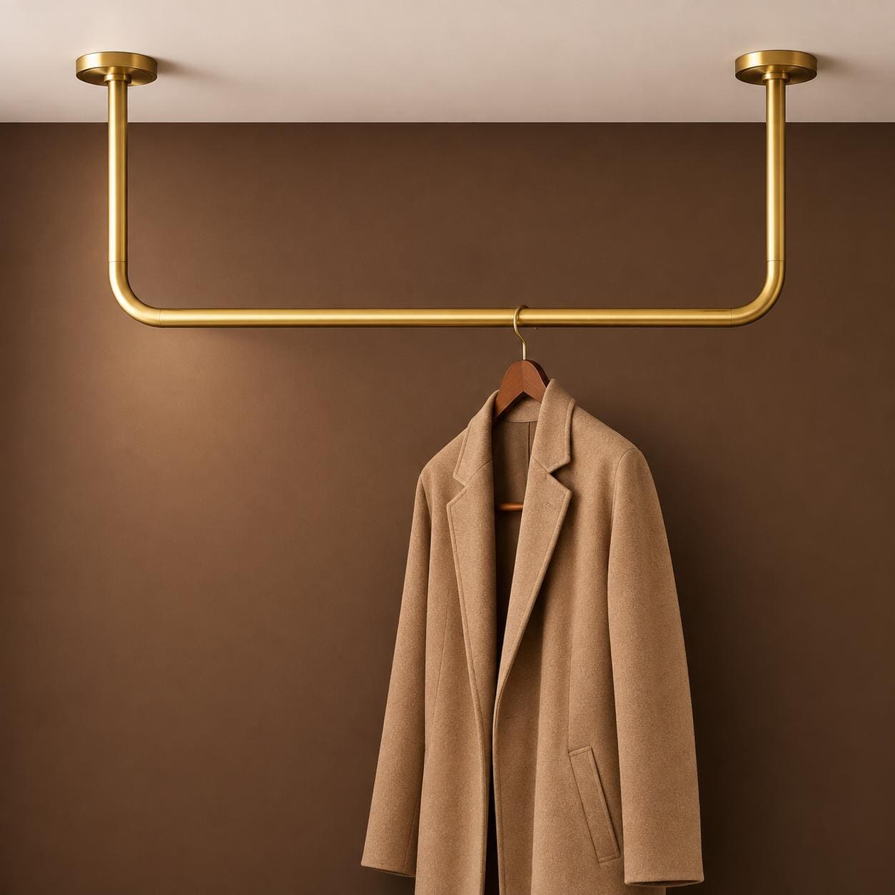 Brass Ceiling Mounted Clothes Rail Modern Coat Rack