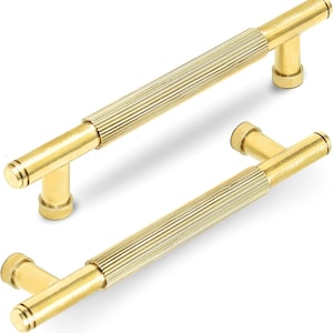 Solid Brass Gold Cabinet Pulls – Modern Drawer Handles for Kitchen, Bathroom, & Wardrobe Doors, Brushed Brass Finish