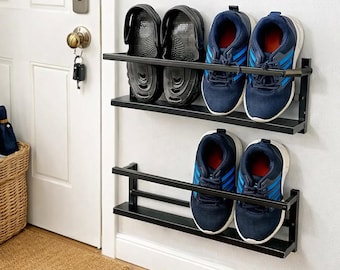 Wall-Mounted Metal Shoe Racks Pair, Space-Saving 2-Tier Organizer for Entryway, Closet, and Hallway