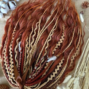 Boho Rustic Braids and Dreads – Handmade Red & Blonde Hair Extensions, Viking Cosplay, Reusable Crochet Set for Full Head