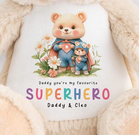 Personalised Daddy Superhero Teddy Bear Daddy Gift Fathers Day