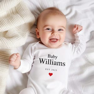 Personalised Baby Grow Vest, Pregnancy Announcement, Baby Surname, New Baby, Due Date Reveal, Baby Gift