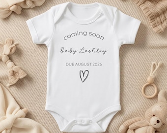 Personalised Baby Grow Vest – Pregnancy Announcement Coming Soon Surname & Due Date – Baby Reveal Gift