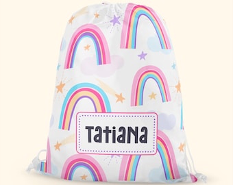 Personalised Rainbow  PE Or Swim Bag | Kids Drawstring School Bag | Boys And Girls Sports Bag | Back to School