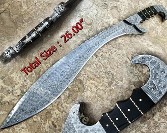 Knives Handmade Bowie knife Falcata Sword Custom hunting Damascus knife and sheath Christmas gifts, Gift for men, gift for boyfriend